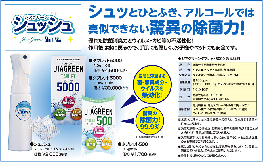 シュッとひとふき、アルコールではまねできない驚異の除菌力
